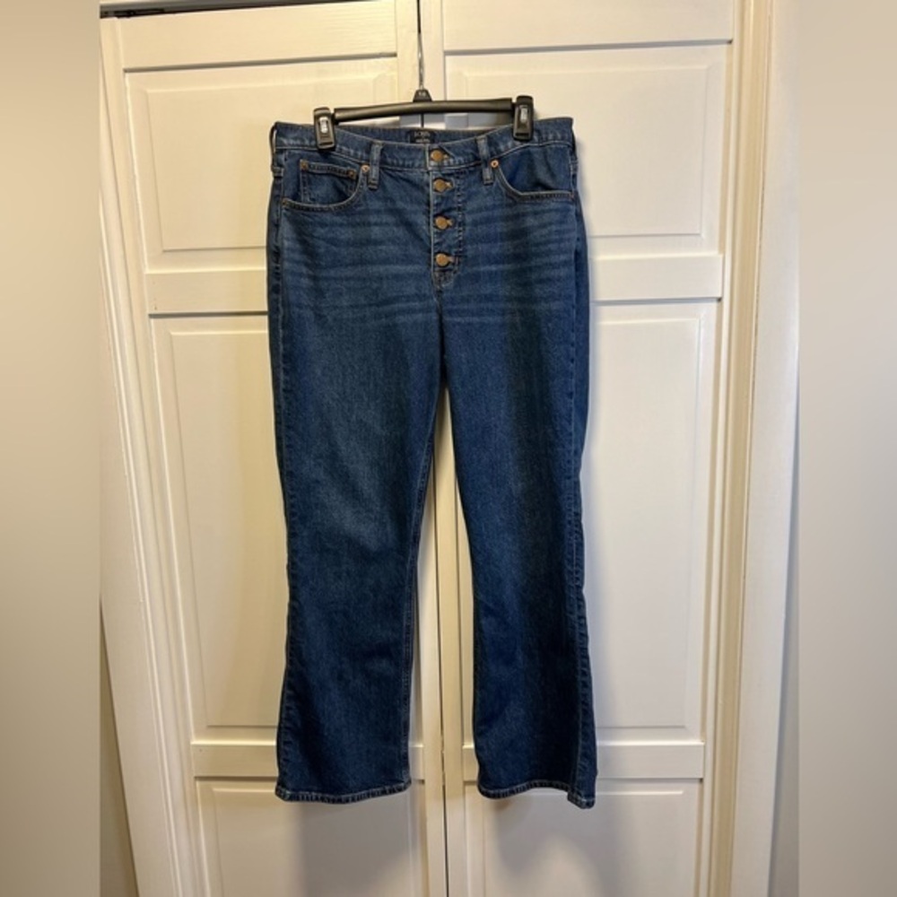 J Crew Mid-Rise Flare Crop Jeans Size Women’s 30 Tall Color Blue Dark Wash